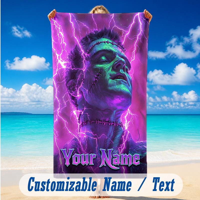 Beach Towel Custom Name Text, Quick Dry Large Towel For Beach HomeFrankenstein's Monster