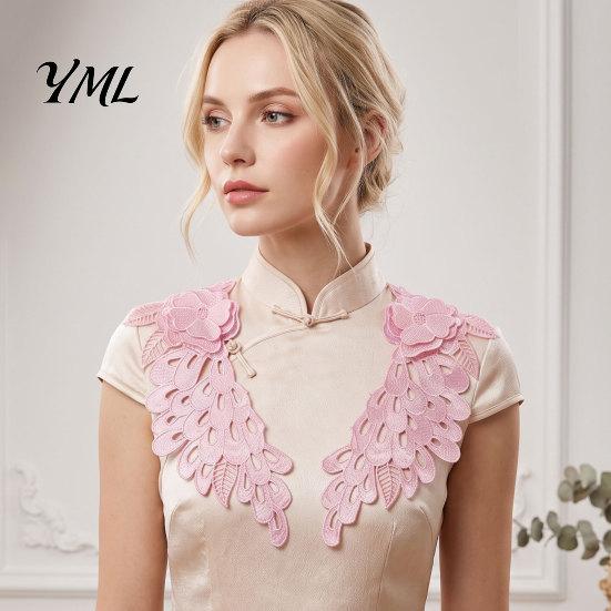 Stage Performance Costume Trim 2Pcs Embroidery Patches for Wedding Dress, Water-soluble Lace Applique, Floral Exquisite Polyester Silk Patch Motif Sew