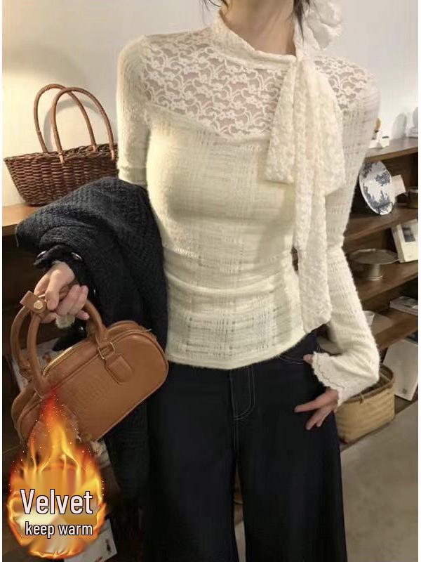 Women's Lace Crochet High Neck Long Sleeve Sweater