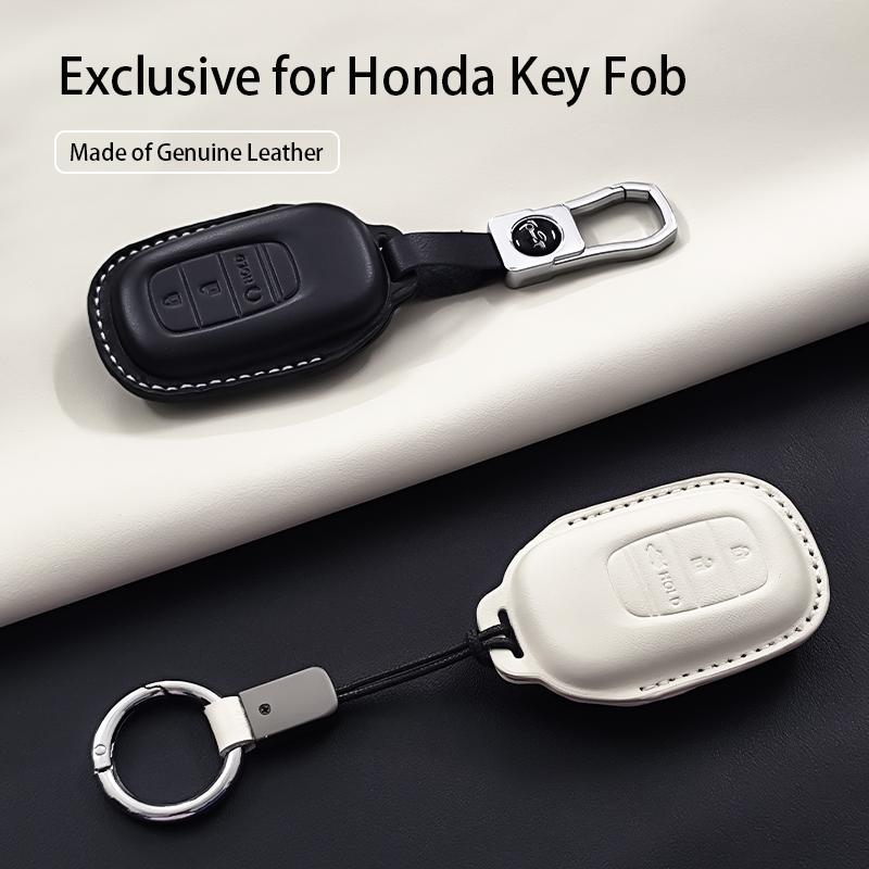 Genuine Leather Car Key Case Cover Fob For Honda Accord Civic 11Th    Hr-V Cr-V Pilot Sport Si Ex Keychain Protector