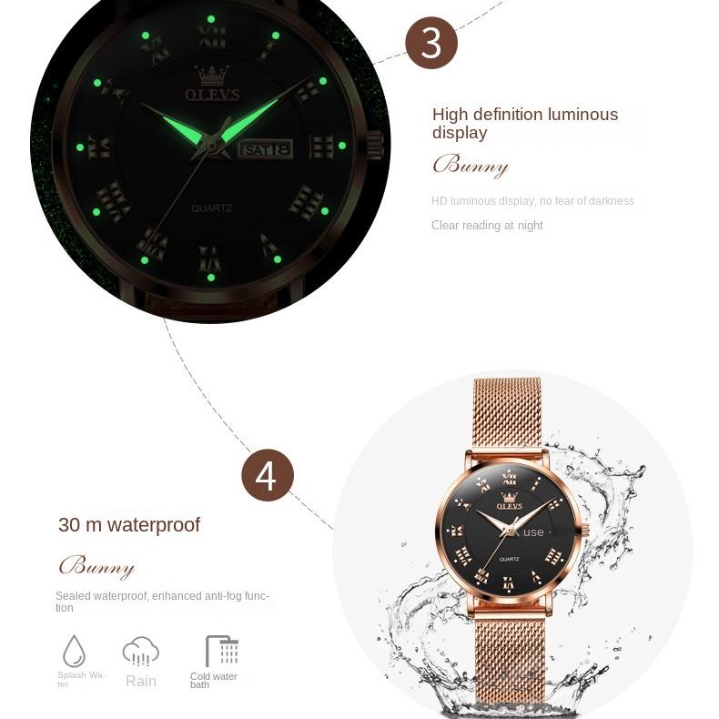 OLEVS Brand Glow-in-the-dark Waterproof Women's Watch Quartz Watch Girls' Watch