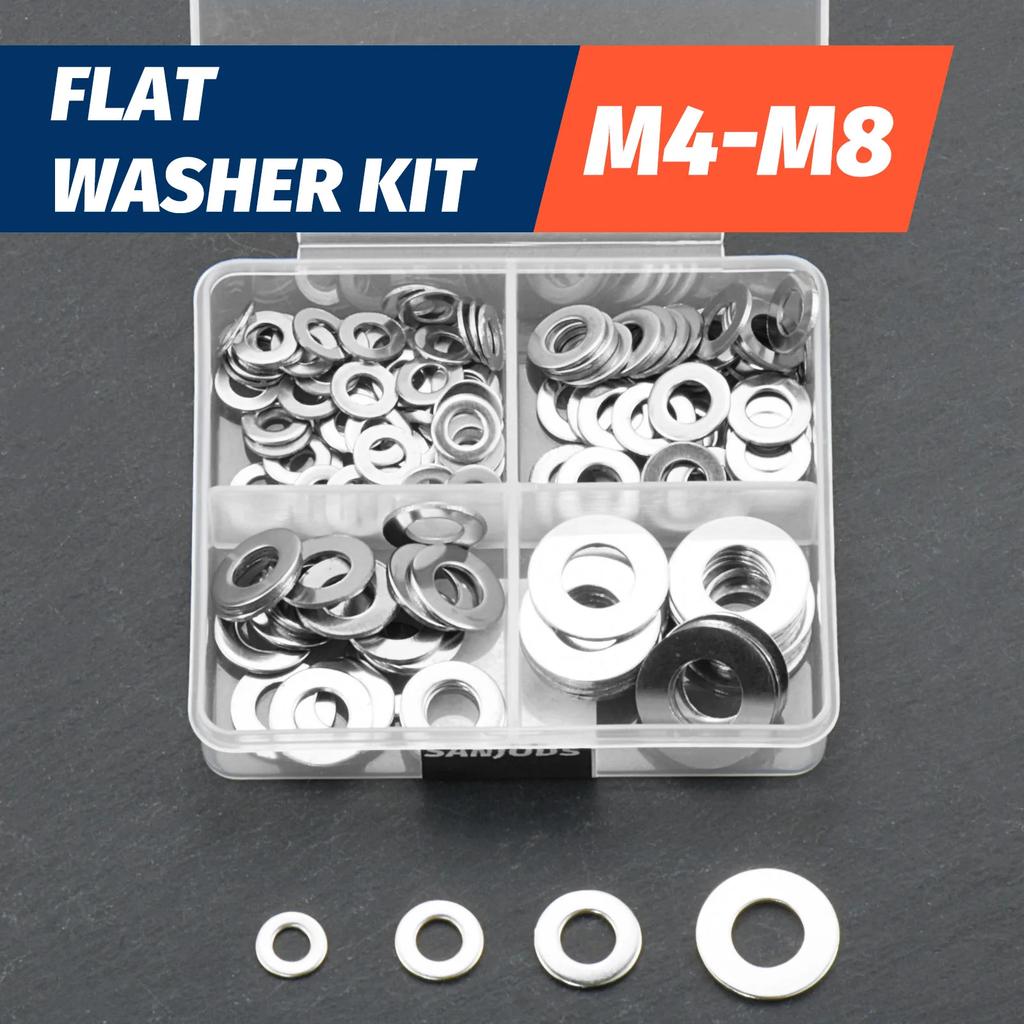 260PCS Stainless Steel Washer Kit – M3-M10 Lock & Flat Washers Set