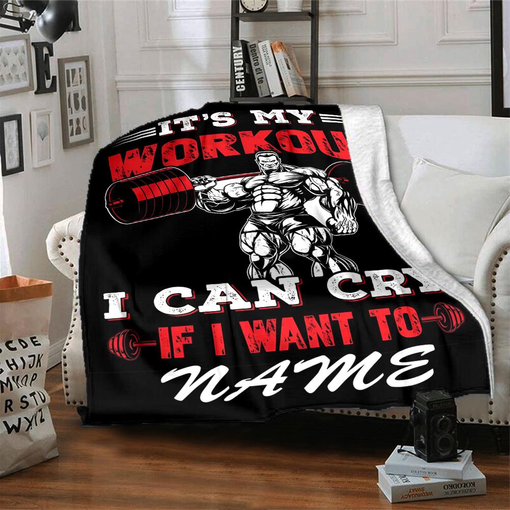 Custom Name Weightlifting Theme Printed Blanket - Perfect for Couch, Bed, Travel & Outdoor Use | Machine Washable, Cozy & Durable.