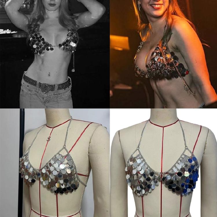 Bohemian Dance Costume Halter Bra Sequins Metal Chain Party Wear For Latin Dance Club Or Vacation Wear