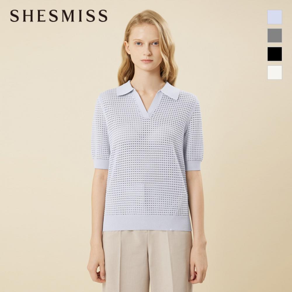 

She S miSS Open Collar Punching Knit Top SSkpon21100 Ivory/55