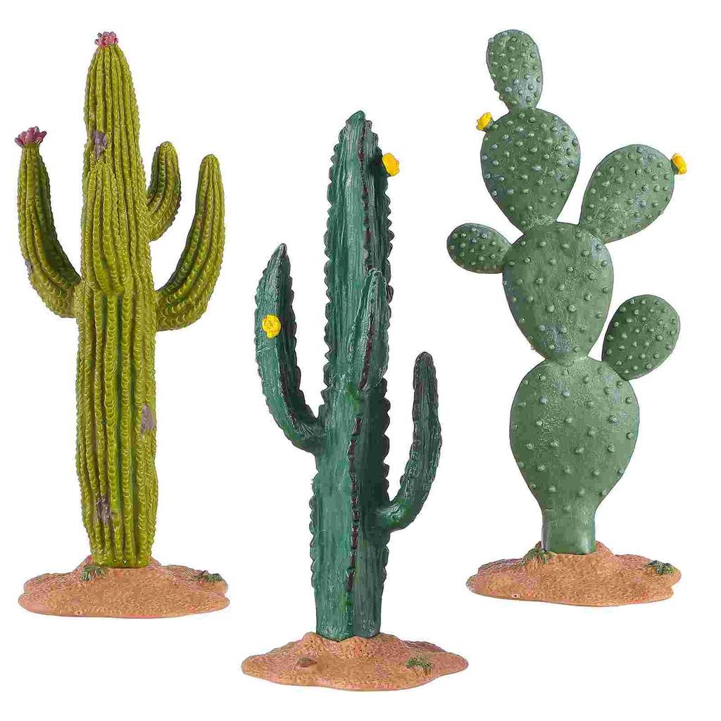 3 Pcs Simulated Cactus Decoration Tiny Mini Figurines Artificial Plants Miniature Statue Pvc Child Outdoor Ornaments