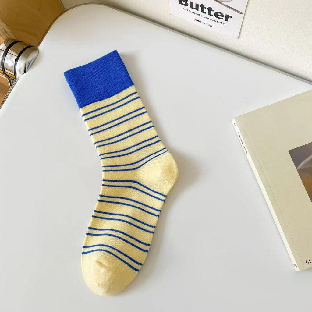 Korean Fashion Striped Socks for Women Spring Summer Soft Cotton Elastic Breathable Mid Tube Socks Girls Casual Socks