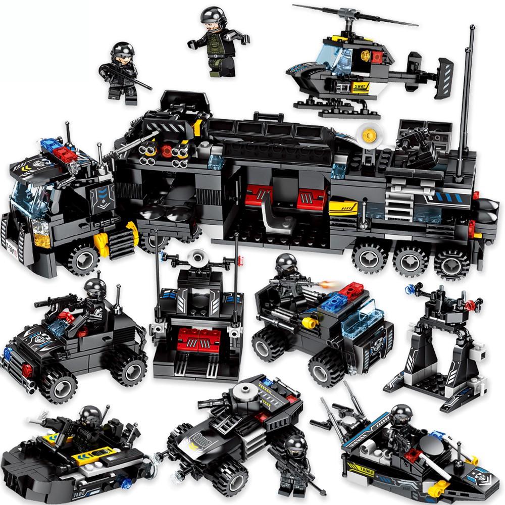 695 Stücke City Polizei SWAT Truck Bausteine Sets Schiff Fahrzeug Technik Blöcke Playmobil bricsk Spielzeug Für Kinder