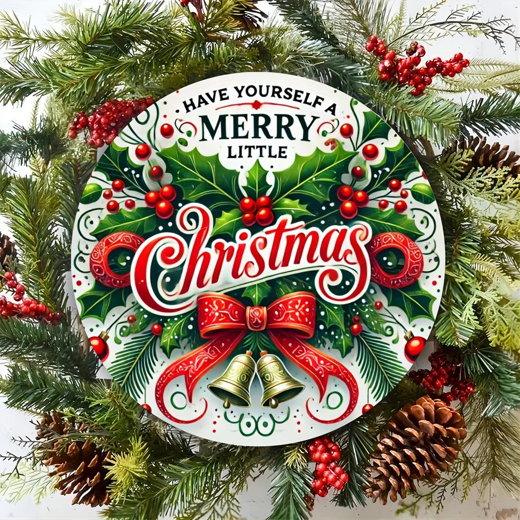 Vintage Christmas D Relief Art High Definition Metal Wall Art Set of Retro Round Iron Sheet Decor Includes Santa Truck Sno