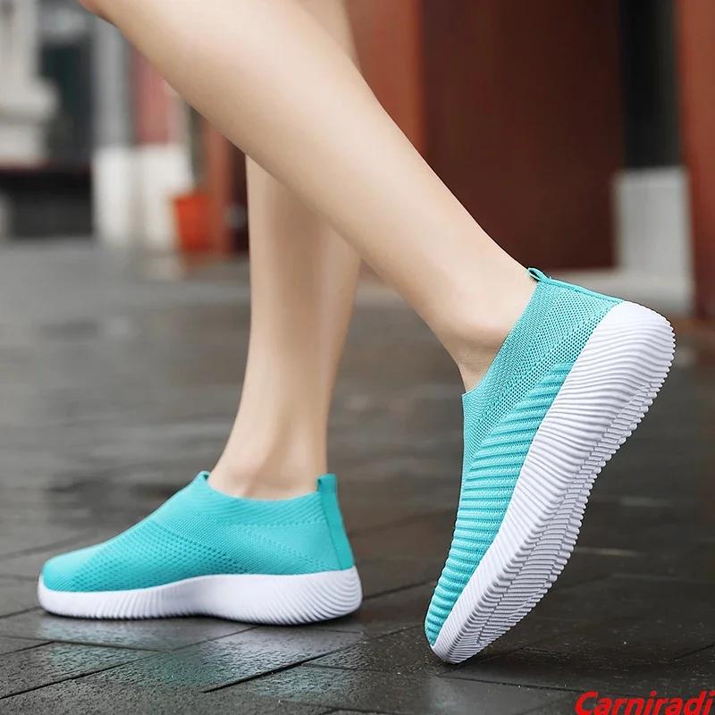 Summer Fashion Lightweight Sock Casual Shoes Women Breathable Flying Weave Baskets Sneakers Ladies Slip-on Non-slip Jogging Shoe