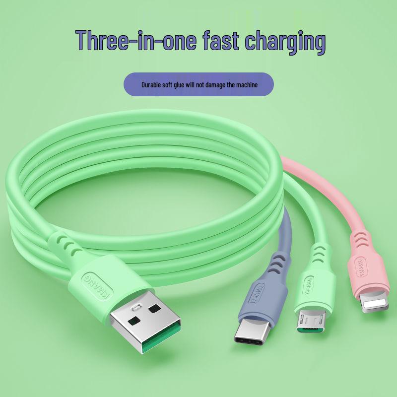 3m Liquid Silicone 3-in-1 Fast Charging Cable: Compatible with Apple, Android, Type-C