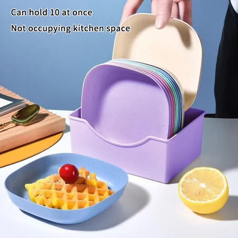 10Pcs Snack Plate Macaron Color Simple Straw Bone Spitting Plate Set Candy Fruit Cookie Cake Storage Tray Kitchen Accessories