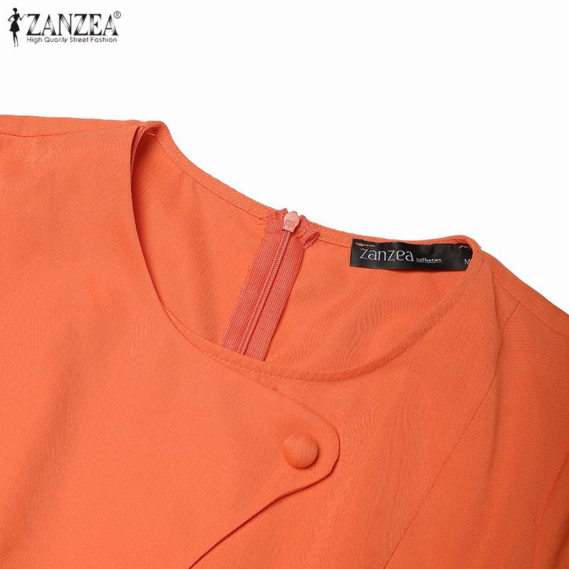 ZANZEA Women Casual Round Neck Summer Solid Color Short Sleeve Dress