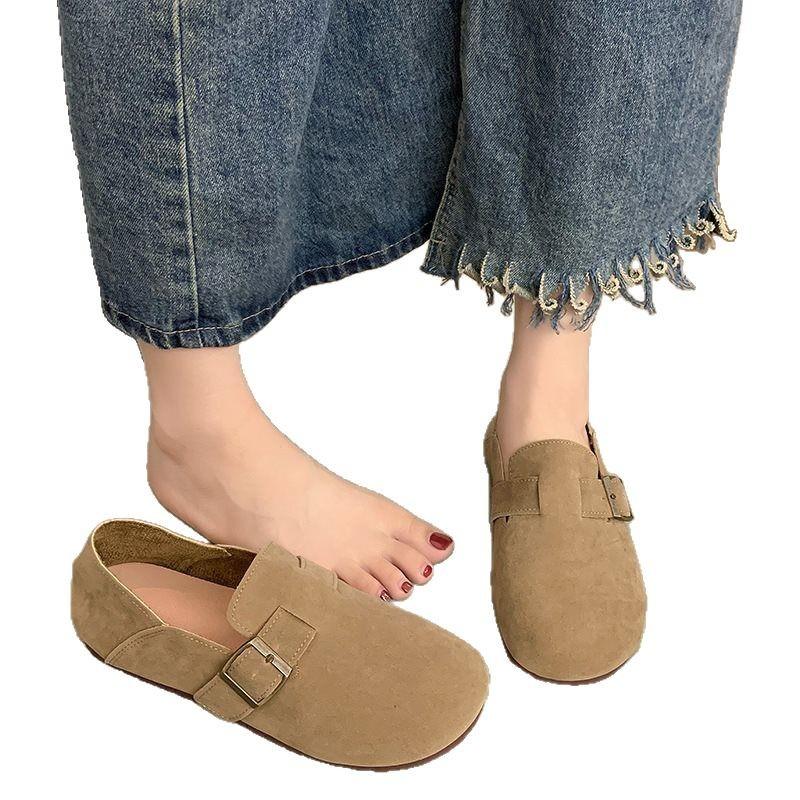 2025 New Beef Tendon Flat-soled Doudou Shoes Women's Simple Spring and Autumn Retro One-pedal Single Shoes Round Head Soft Sole Casual