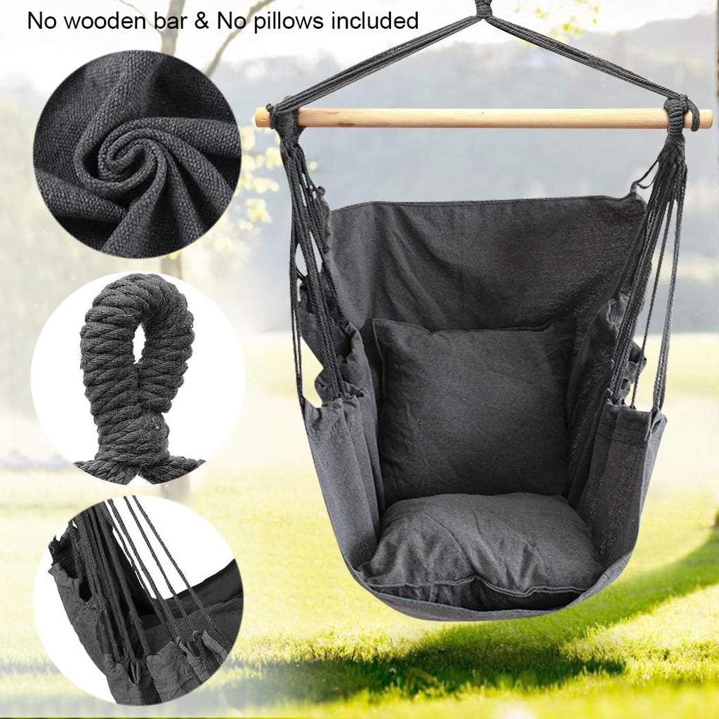 Hammock Chair Hanging Rope Swing Seat for Indoor Outdoor, Sturdy Cotton Weave Hammock Swing, Max 300Lbs Hanging Hammock Chair (Pole and Pillows NOT