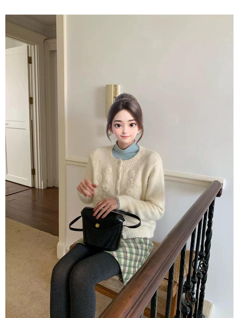 Korean Style 2025 Autumn/Winter Retro Green Plaid Skirt