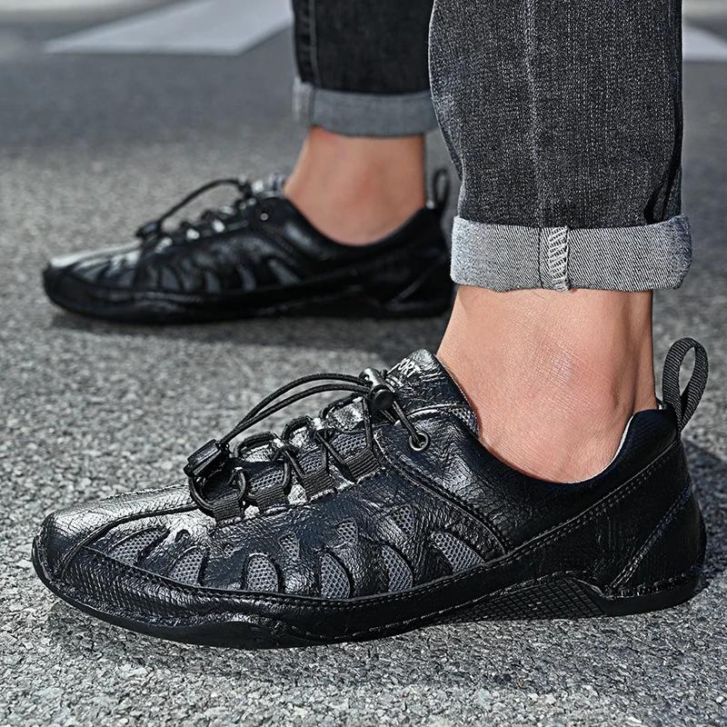 Fashion Handmade Casual Leather Men Walking Shoes Outdoor Design Antiskid Sneakers Comfy Flat Loafers Hot Sale Driving Shoes Plus Size48