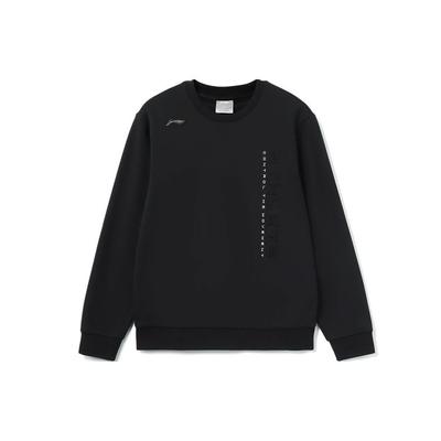 Li-Ning Fitness Series Embossed Lettering Solid Color Fleece-Lined Pullover Sweatshirt Men Tops Black AWDR671-1