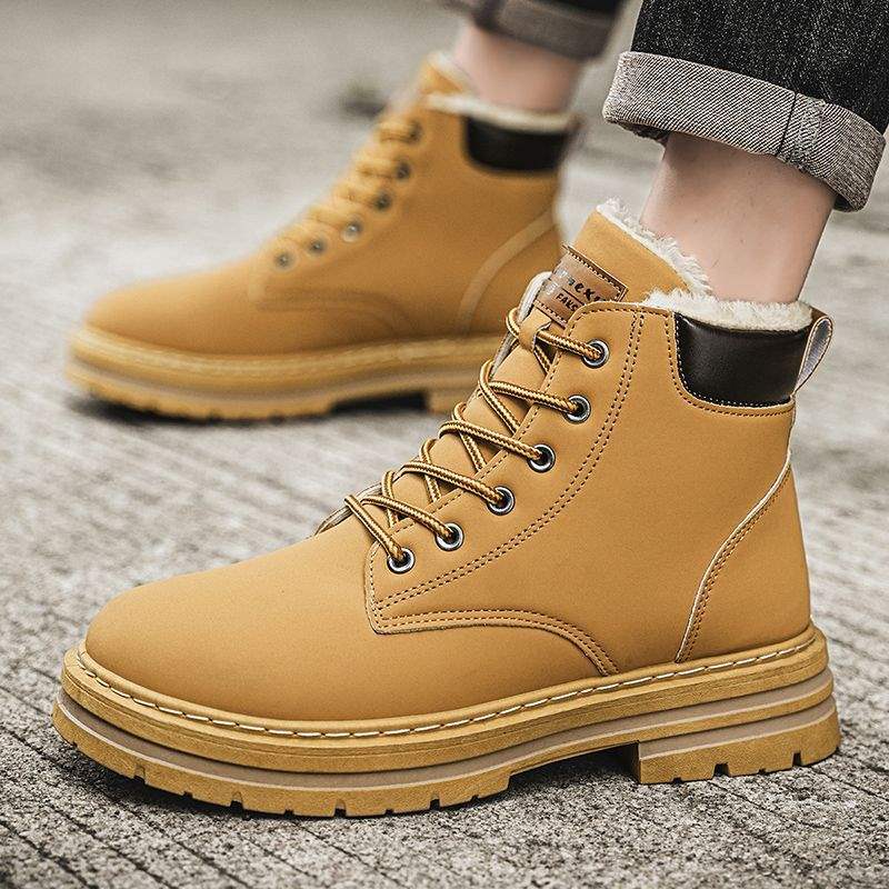 Winter large size men's shoes are cold-proof and warm, piled and thickened snow boots men's high-top trendy versatile cotton shoes men's Martin boots