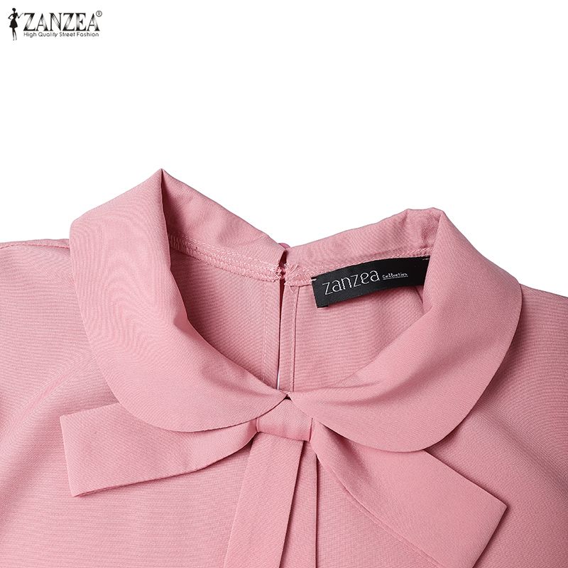 ZANZEA Damen Freizeit Puppenkragen Locker Langarm Muslimisches Langes Kleid