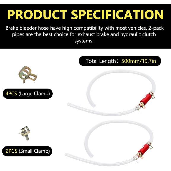 2 Pack Brake Bleeder Hose for Motorcycle Car with One Way Check Valve Tube 6MM Universal Brake Bleeding Tool Kit for Hydraulic System Bleeding, Car