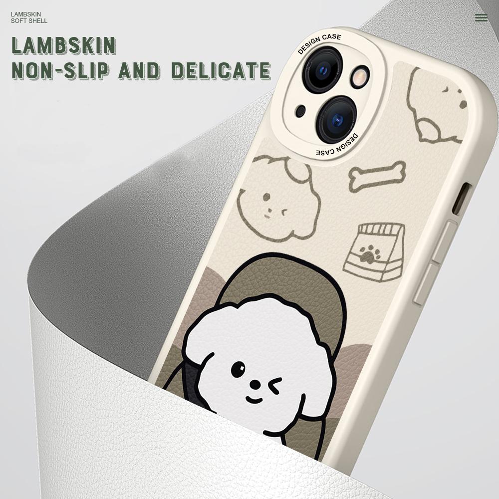 Schlankes Hautgefühl Niedlicher Weißer Welpe Weiche Silikon PU Lederhülle Handyhülle für iPhone Samsung Huawei Honor Xiaomi Redmi OPPO Realme Vivo