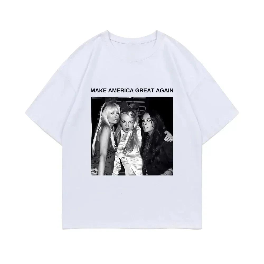 

Spraw Aby Ameryka Była Wielka Paris Hilton Britney Spears Lindsay Lohan Graficzne T-shirty Kobiety Y2k Estetyczne T-shirty 3XL