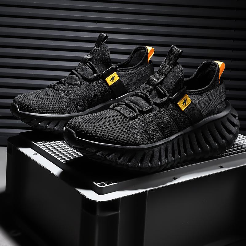 Men's Yellow Black Mesh Sports Shoes Breathable Shock Absorption Non-slip Running Sneakers for Daily and Outdoor Wear