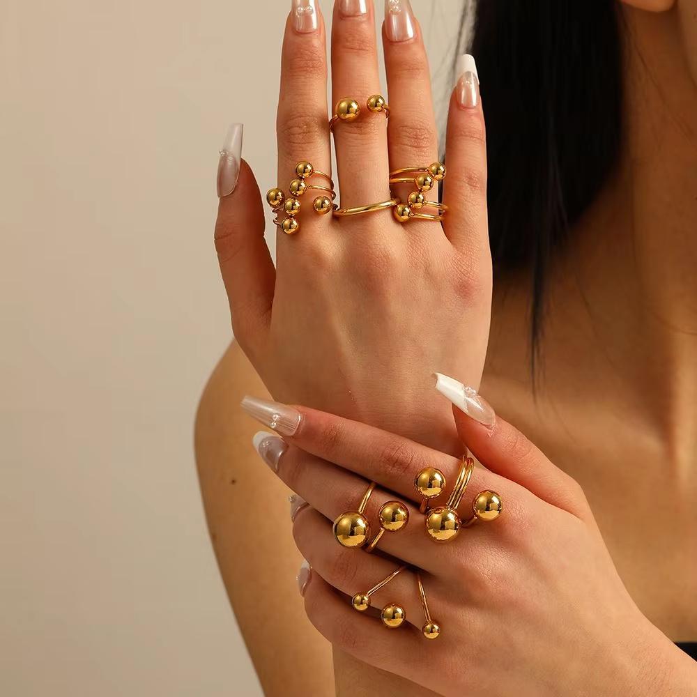 Irregular Beads Stainless Steel Rings For Women Men Open Adjustable Gold Color Chunky Ball Ring Minimalist Waterproof Jewelry