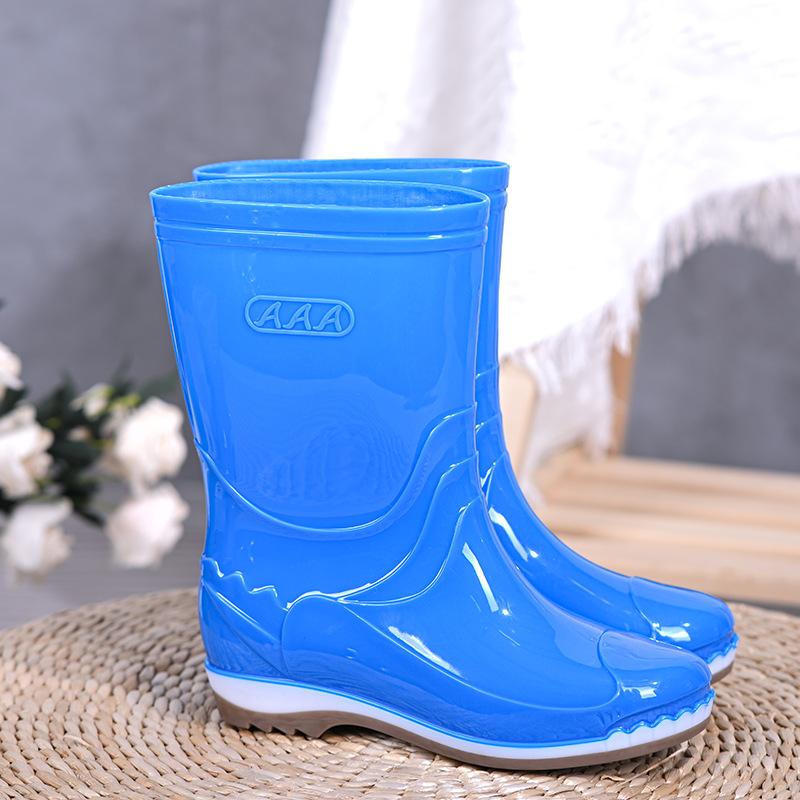 Medium tube rain shoes women's quick-drying without lining adult rain boots waterproof glue shoes without mesh kitchen water shoes fashion