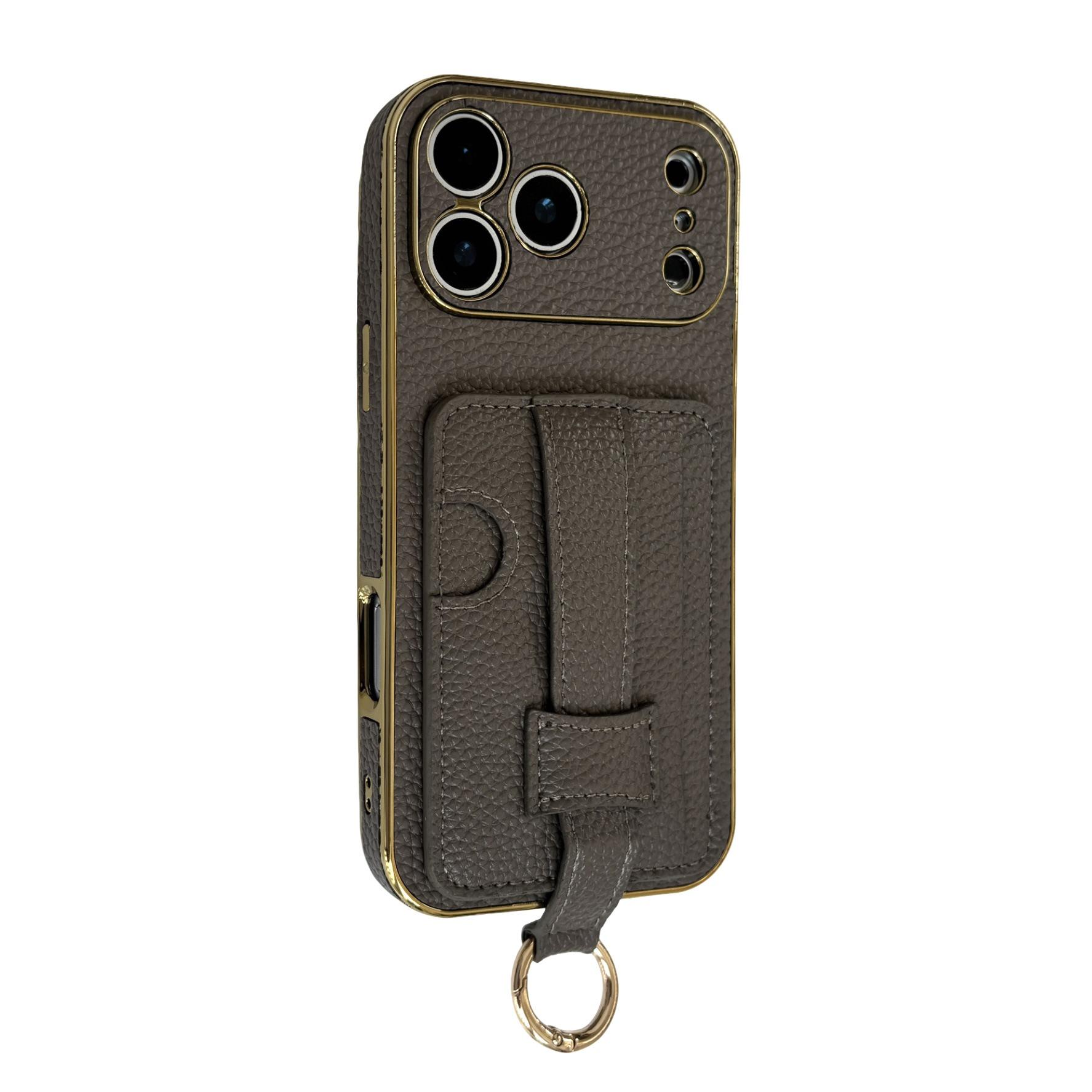 

Lychee Grain Perforated Sticker Skin for 17 Pro Max Case with iPhone 16 Card Slot & Wrist Strap iPhone 15