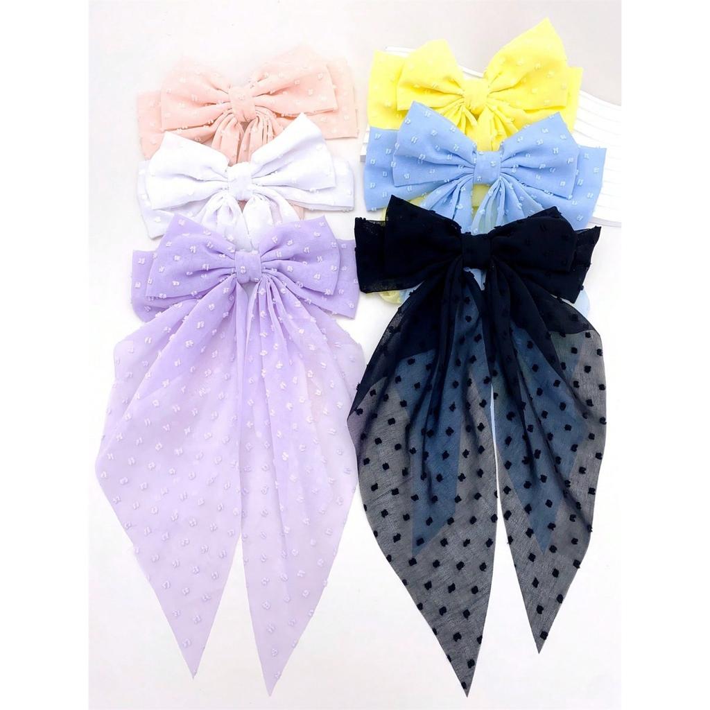 6 spring clip streamers bow hair clips for women