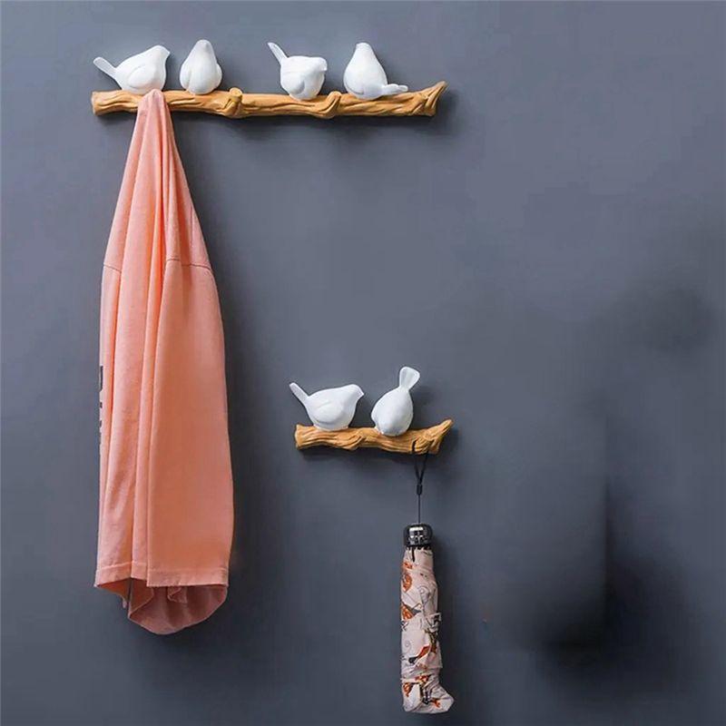 ABJI-Wall Decorations Living Room Holder Resin Bird Key Hook Kitchen Coat Clothes Towel Hat Handbag Holder,B