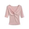 Kink V-neck Medium-sleeved T-shirt Women's Summer New American Spice Girl Style Solid Color Slim-fitting Slim Bottom Top