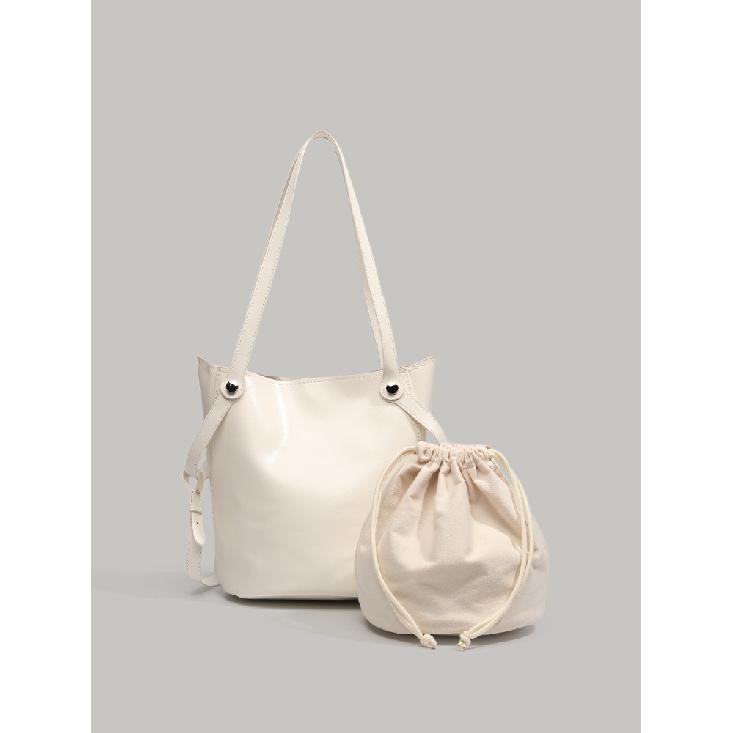Korean-style niche design simple handbag bucket bag commuter bag for women 2025 new model solid color simple shoulder tote bag белый