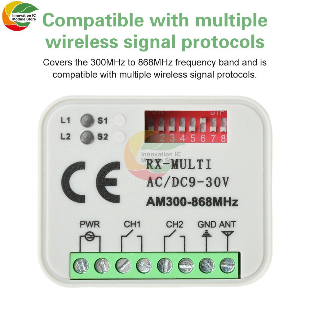 300-868MHz Multi-Frequency Receiver Rolling Code & Fixed Code Switch Controller Universal Bidirectional On/Off