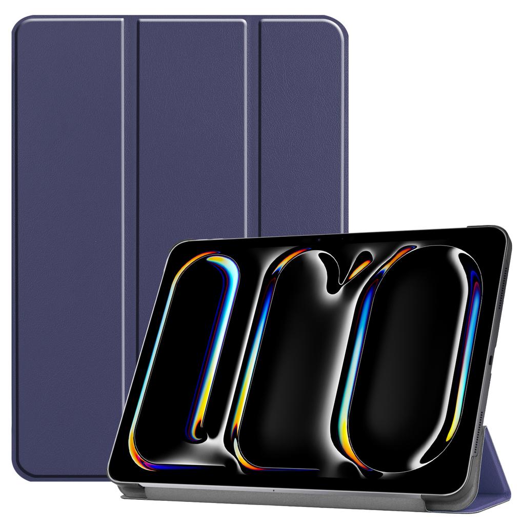 For iPad Pro 11 (2024) Case PC+PU Auto Wake Sleep Tablet Shell with Tri-fold Stand