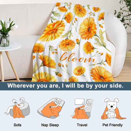 Spring Summer Flowers Blanket Soft Cozy Flannel Floral Nap Blanket Washable Daisy Sunflower Throw Blanket for Bed Couch Sofa Farmhouse Decor