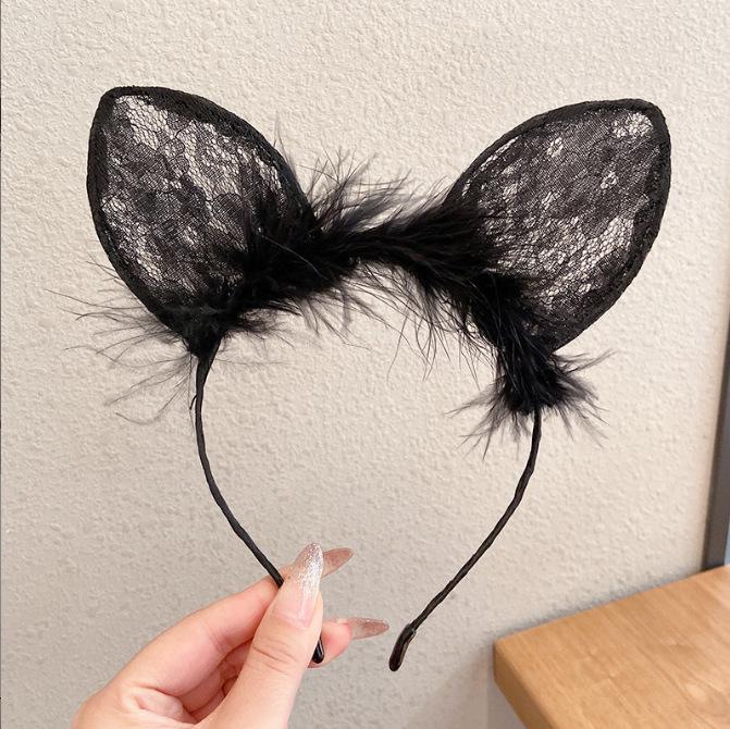 Korean Cute Lace Cat & Bunny Ears Headband - Cosplay & Makeup Hair Accessory