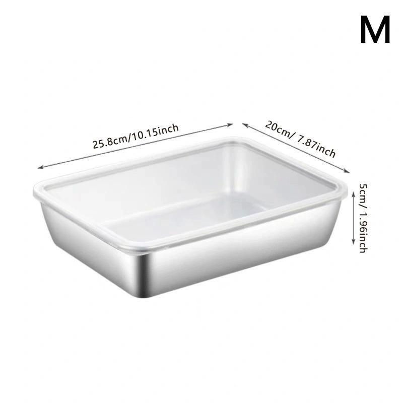 Подносы для хранения продуктов из нержавеющей стали прямоугольная тарелка для сосисок лапши фруктов с крышкой органайзер для домашней кухни контейнер для еды S 800₽