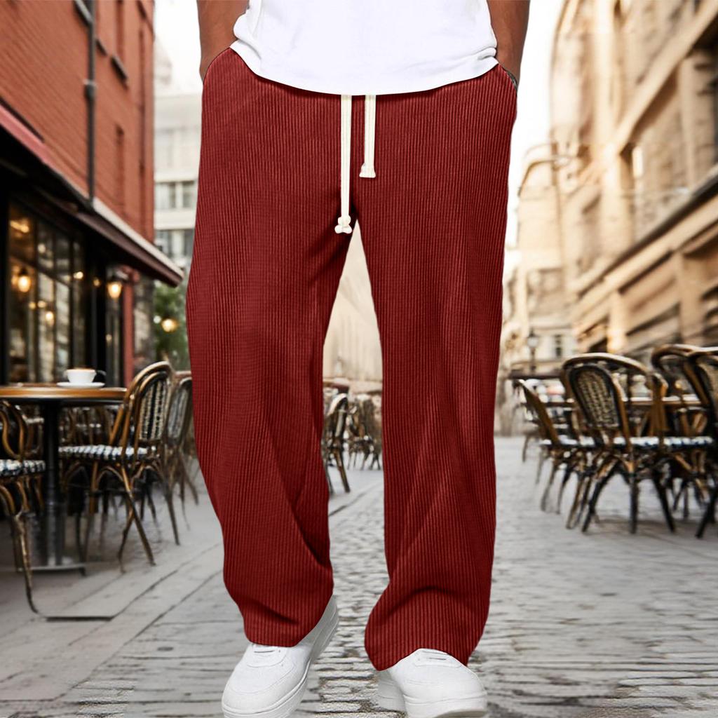 Men’s Drawstring Waist Loose Fit Corduroy Lounge Pants Casual Straight Leg Trousers with Adjustable Waistband
