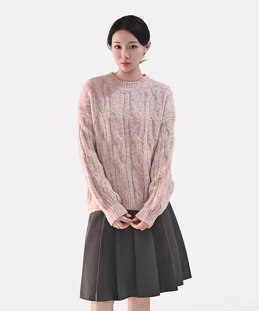 Keulleiseu Wool Blend Aurora Twisted Knit Sweater_Pink