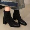 Square Toe Women Ankle Boots Suede Elegant High Heels Shoes 2025 Trend Winter Fashion Chunky Pumps Classic Goth Chelsea Botas