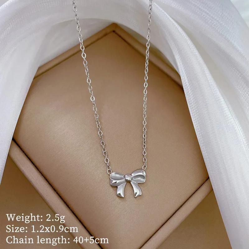 L316 Stainless Steel Beads Chain Hollow Bowknot Pendant Necklace for Women Niche Simple Jewery Accessory