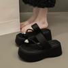 Small height-increasing platform beach shoes for women's summer wear 2025 new high-end silver rhinestone toe slippers