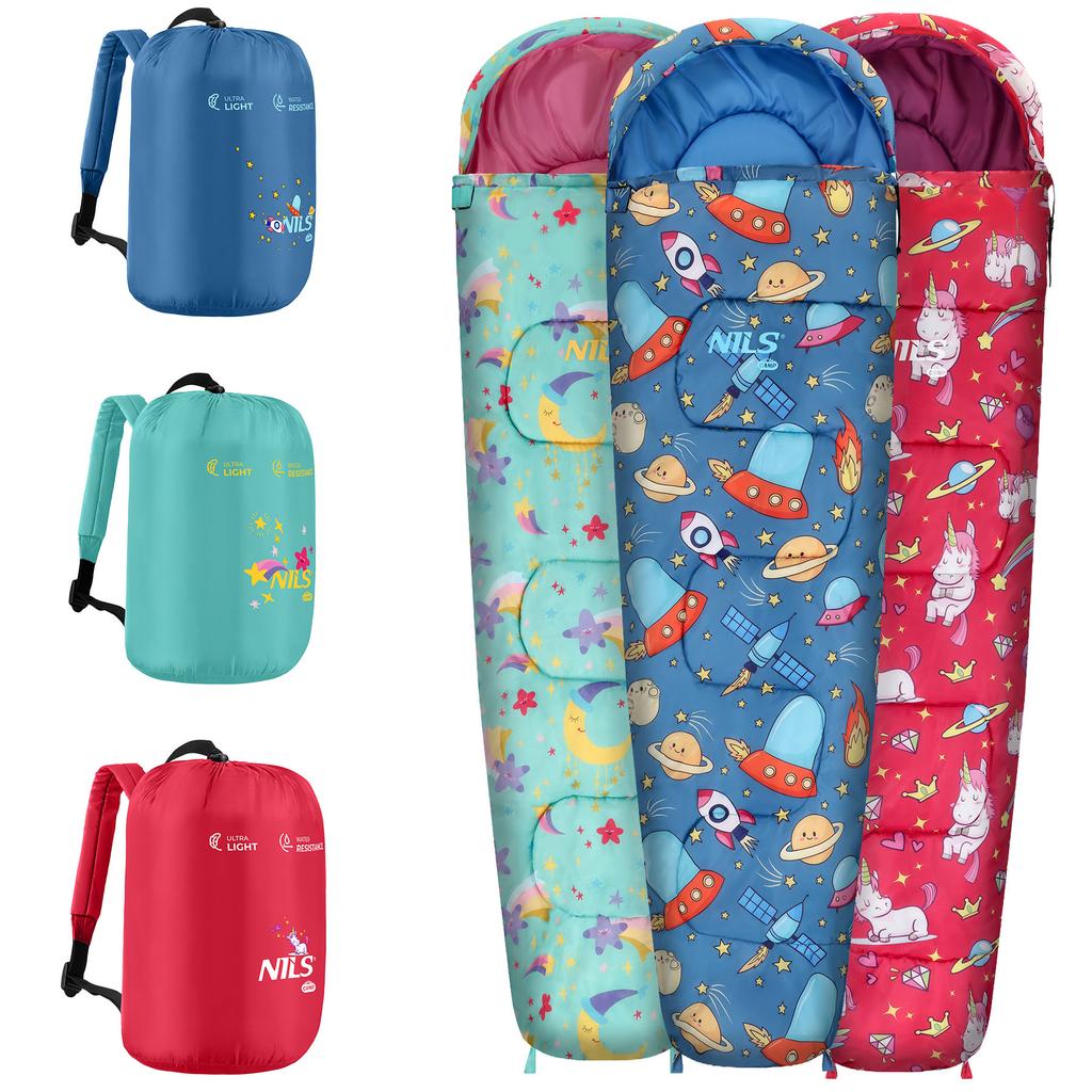 Nils Camp NC3201 Kids Sleeping Bag with Backpack - Stars (Size S)
