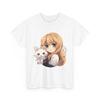 Anime Mädchen T-Shirt, Anime Mädchen mit Kawaii Katze Kätzchen Damen Mädchen Shirt