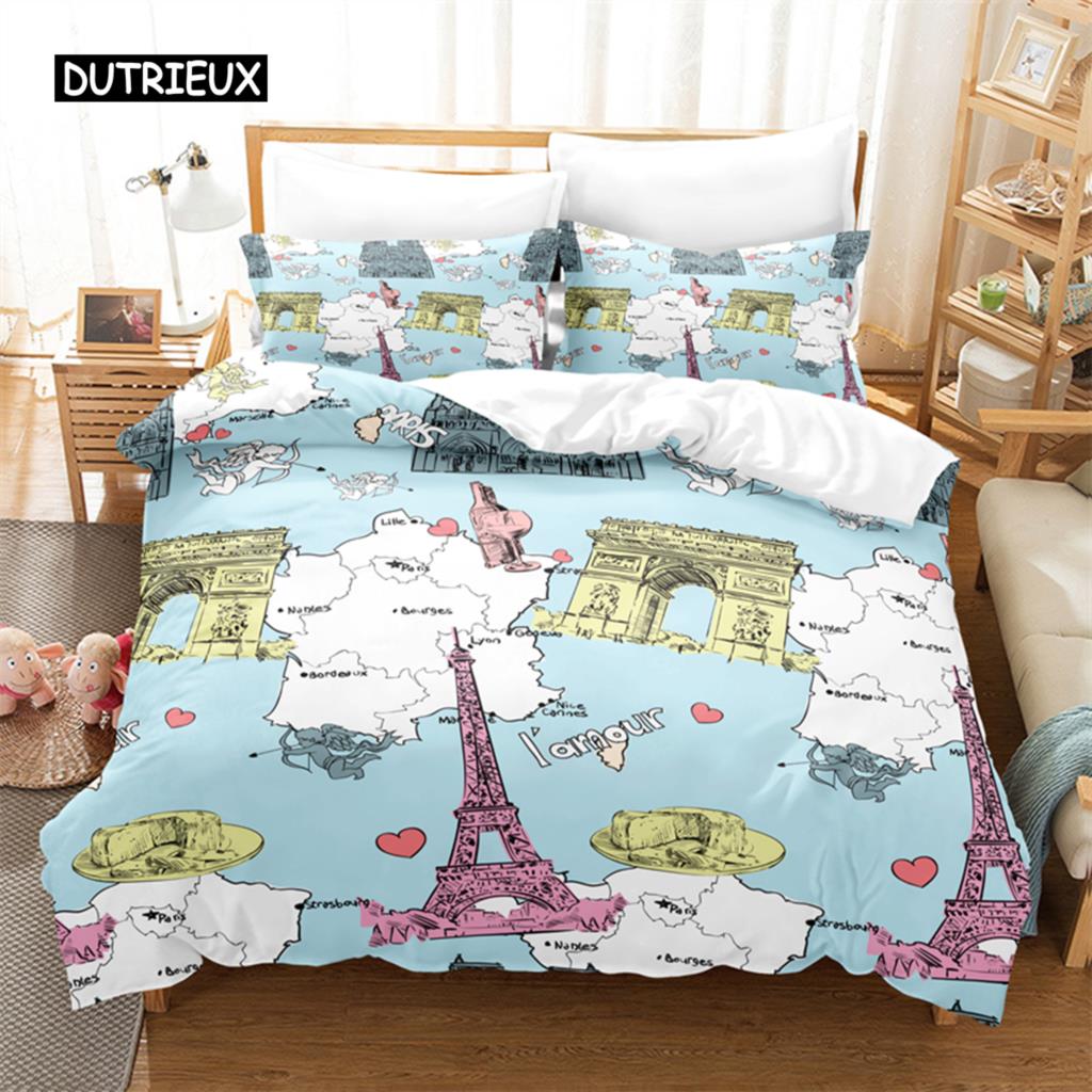 Love Paris Bedding Set Duvet Cover Set 3d Bedding Digital Printing Bed Linen Queen Size Bedding Set Fashion Design