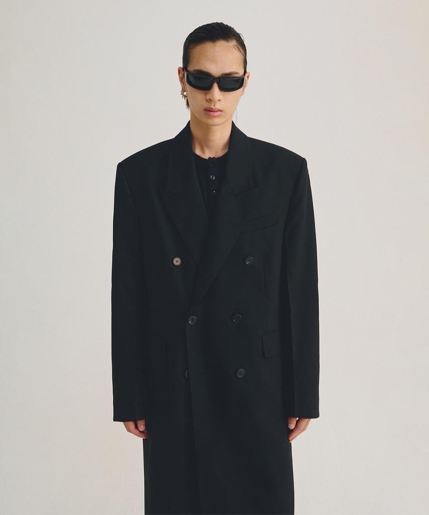 Lmood Sapphire Wool Gabardine Double Coat Black