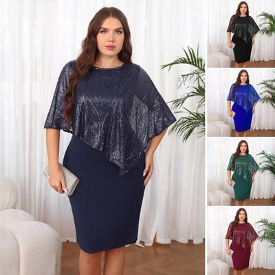 Ärmelloses Damen-Umhangkleid mit Paillettenbesatz Übergroßes Pailletten-Bodycon-Bleistiftkleid Damen Abend-Midikleid